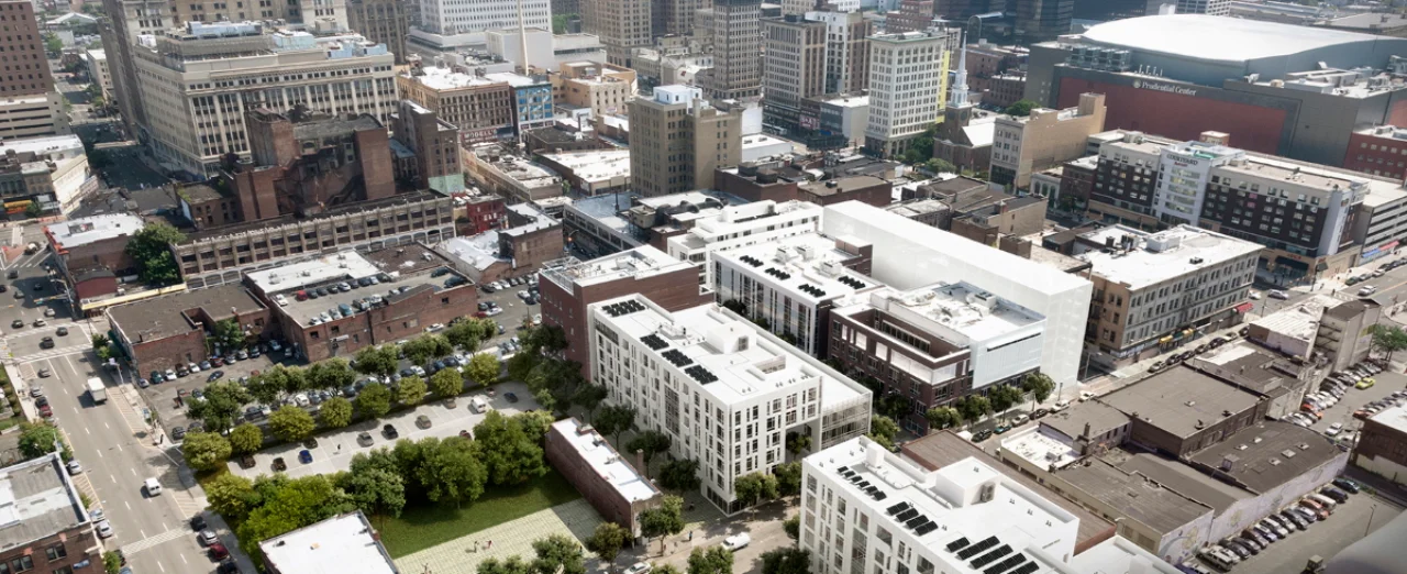 Aerial view of the Teacher's Village project in Downtown Newark, New Jersey