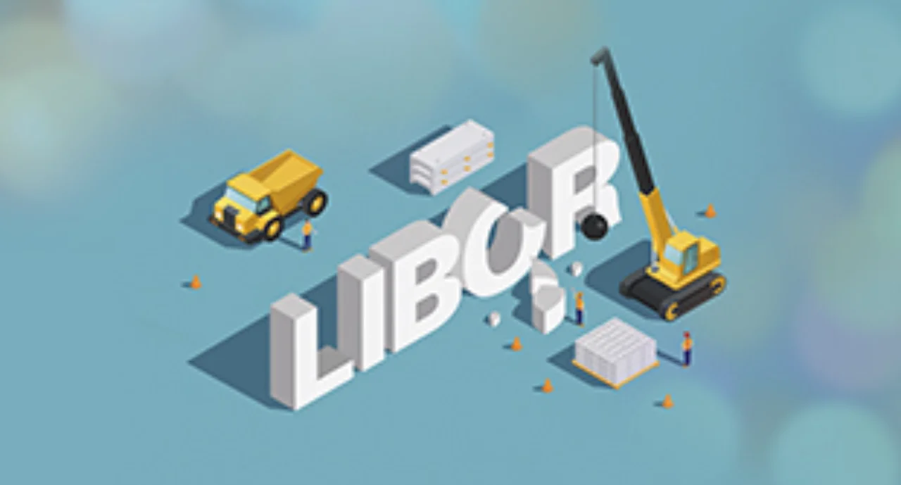 Graphic of construction vehicles erecting Libor