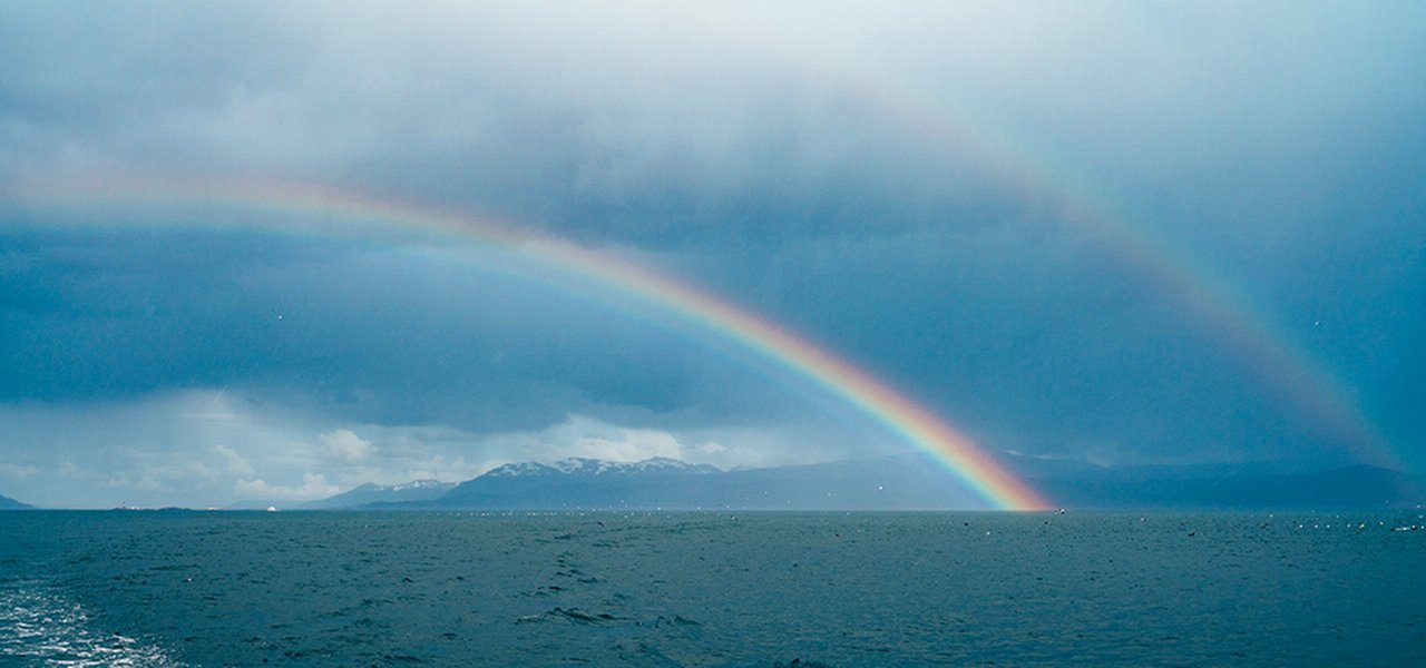 Double Rainbow In Beagle Channel On A Cloudy Day