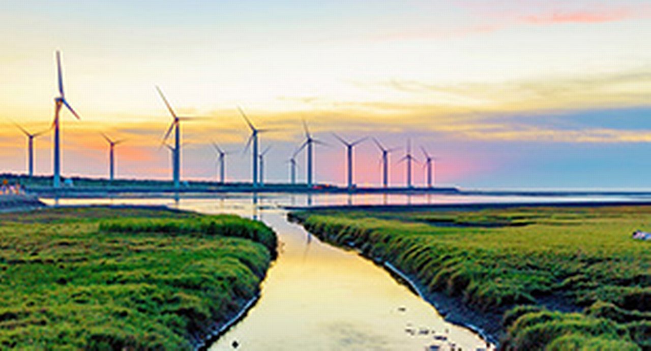 Landscape of Gaomei wetlands during sunset in Taiwan