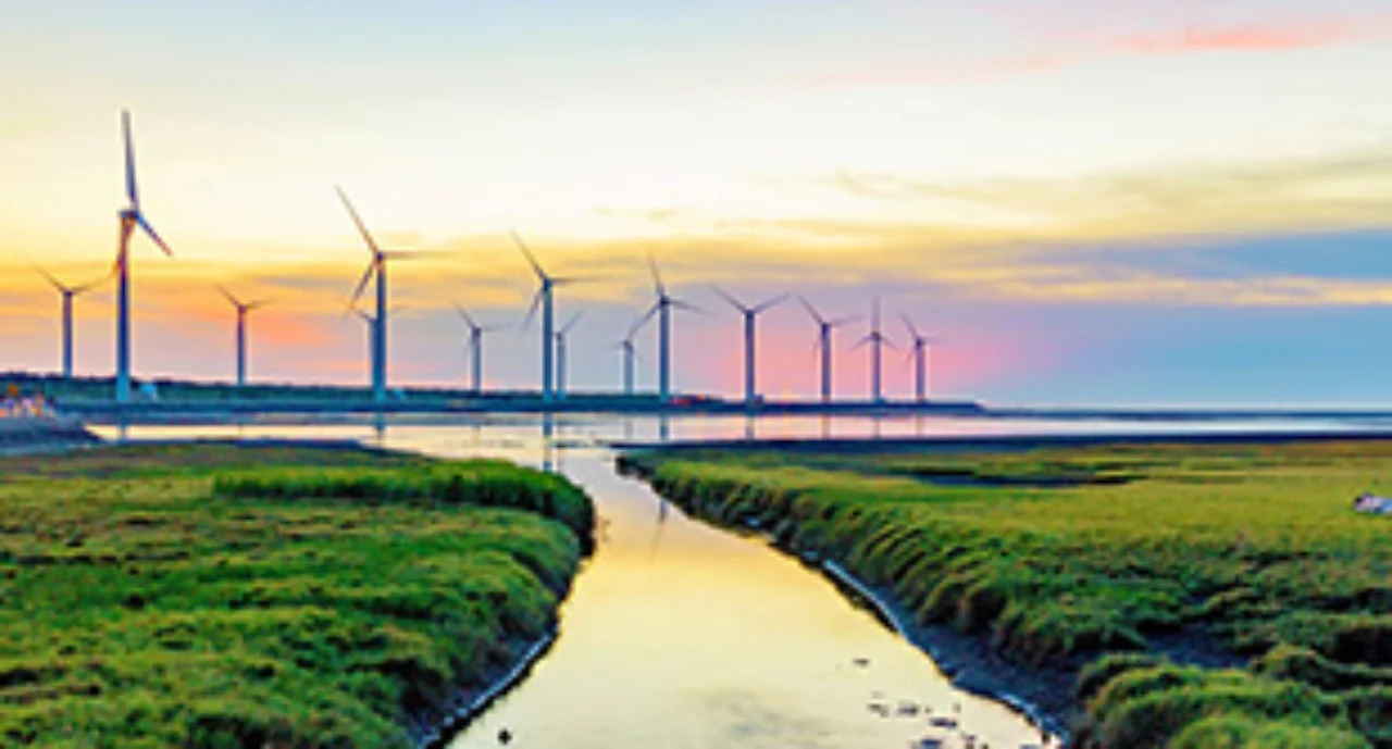 Landscape of Gaomei wetlands during sunset in Taiwan