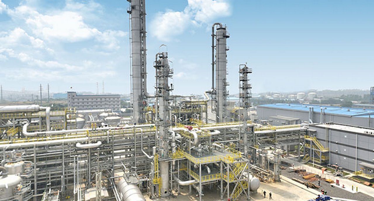 Chemical refinery under a blue sky