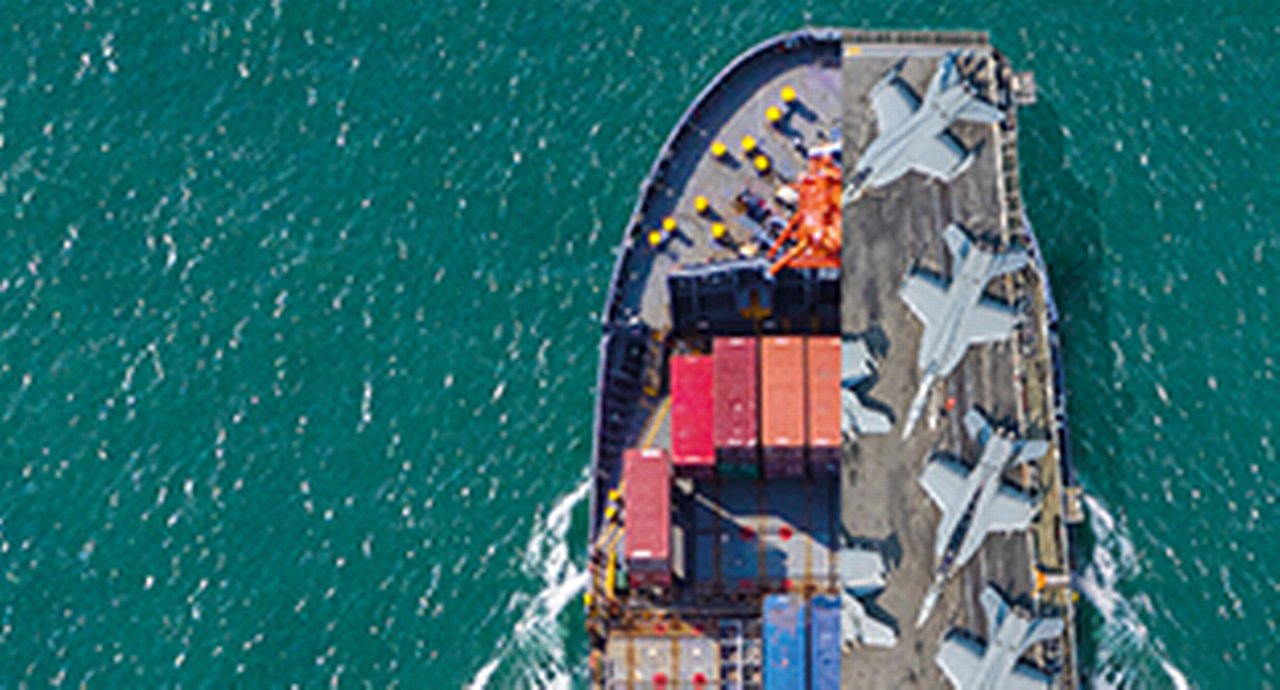 An aircraft carrier from above