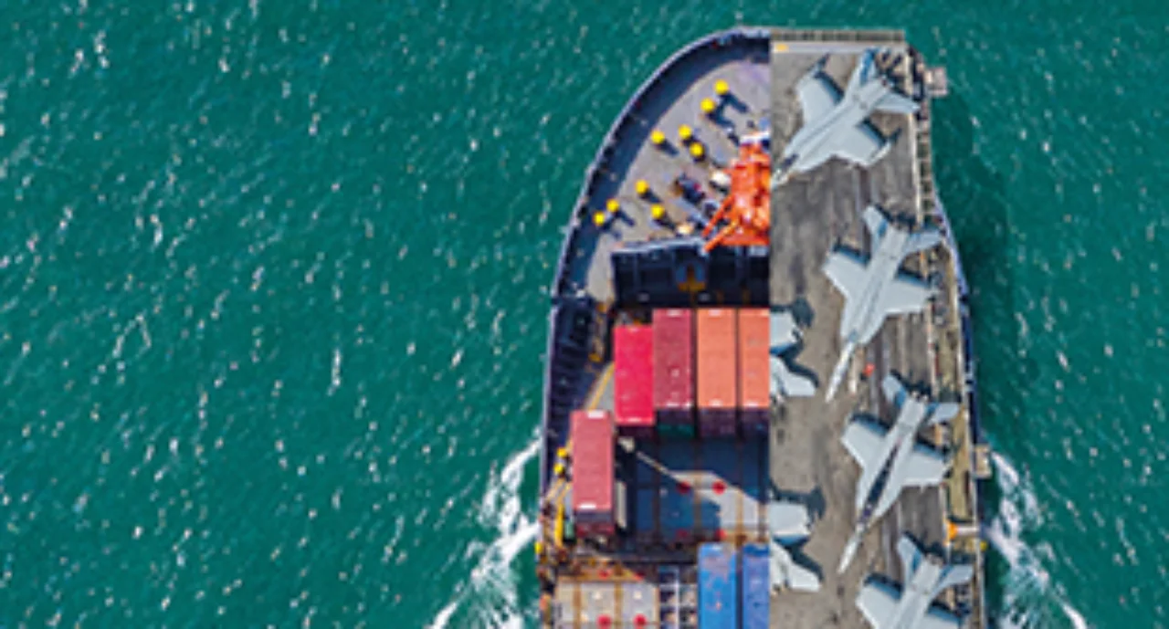 An aircraft carrier from above