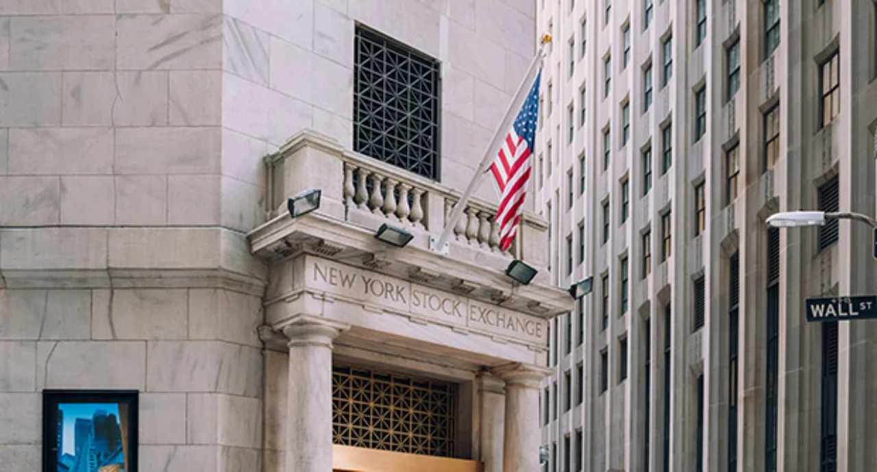 Entrance to the New York Stock Exchange in Lower Manhattan New York City USA