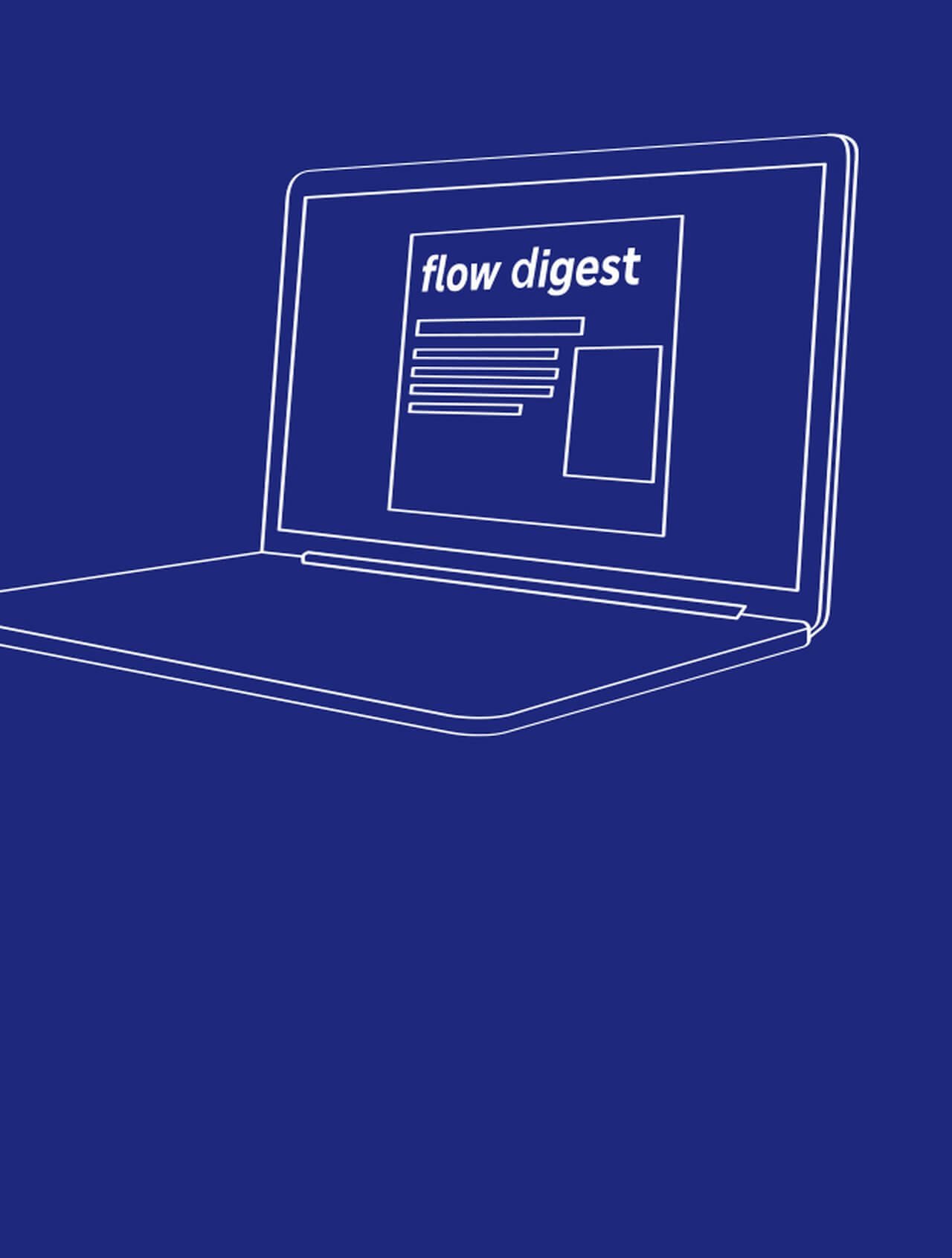 laptop displaying flow digest on deep blue background