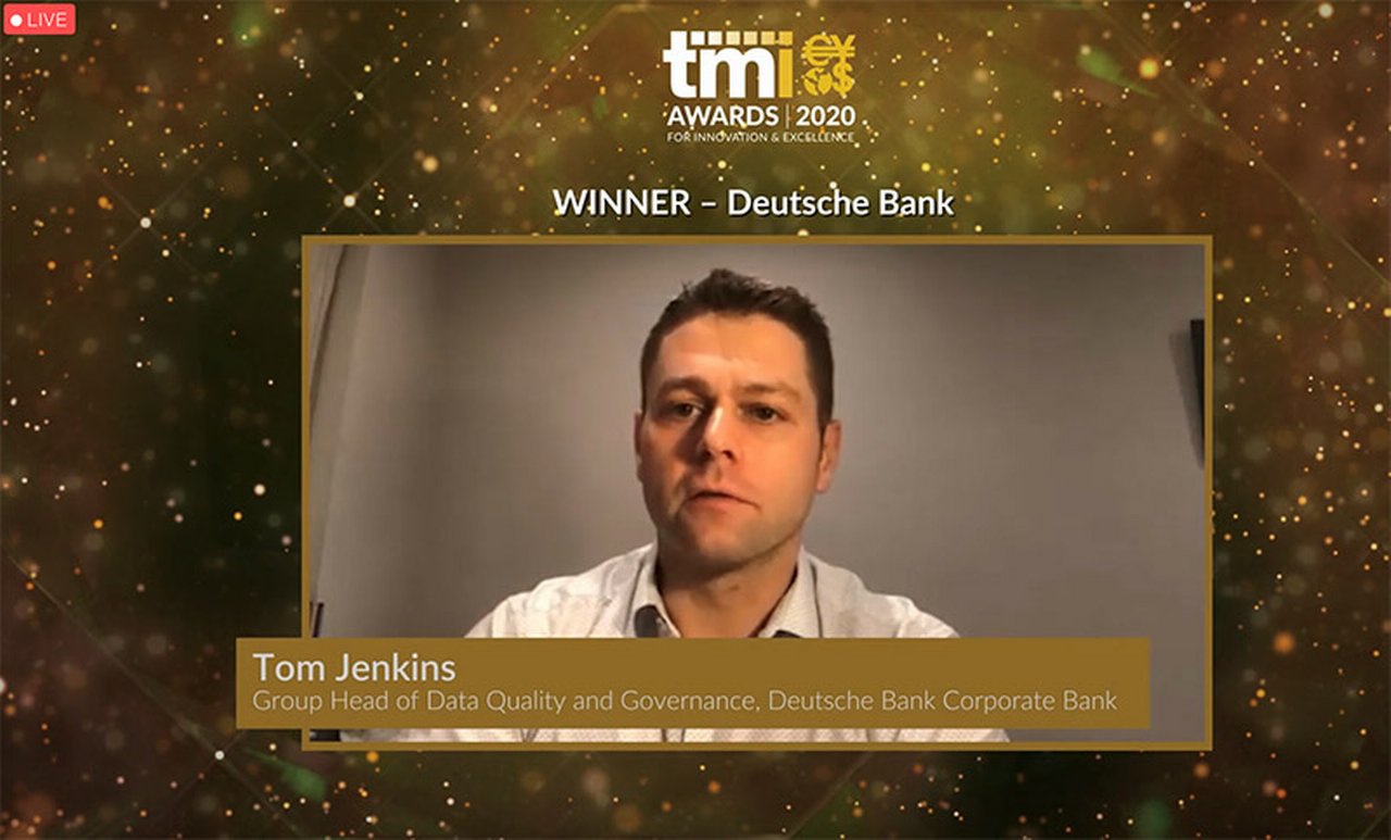 Deutsche Bank’s Tom Jenkins giving one of the acceptance speeches at the virtual awards ceremony