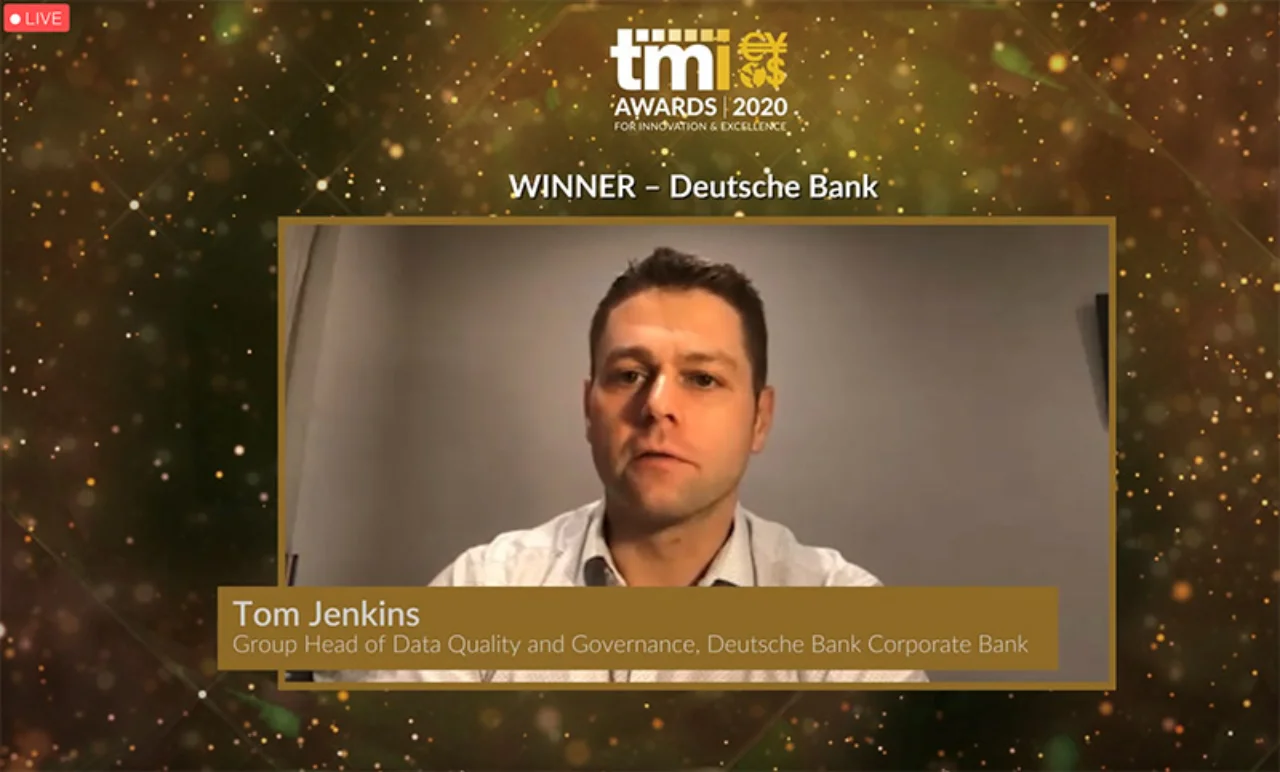 Deutsche Bank’s Tom Jenkins giving one of the acceptance speeches at the virtual awards ceremony