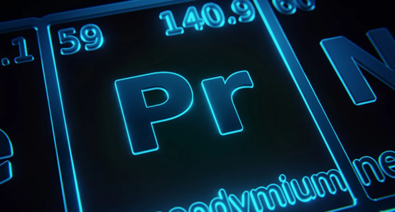 Focus On Chemical Element Praseodymium Illuminated In Periodic Table Of Elements
