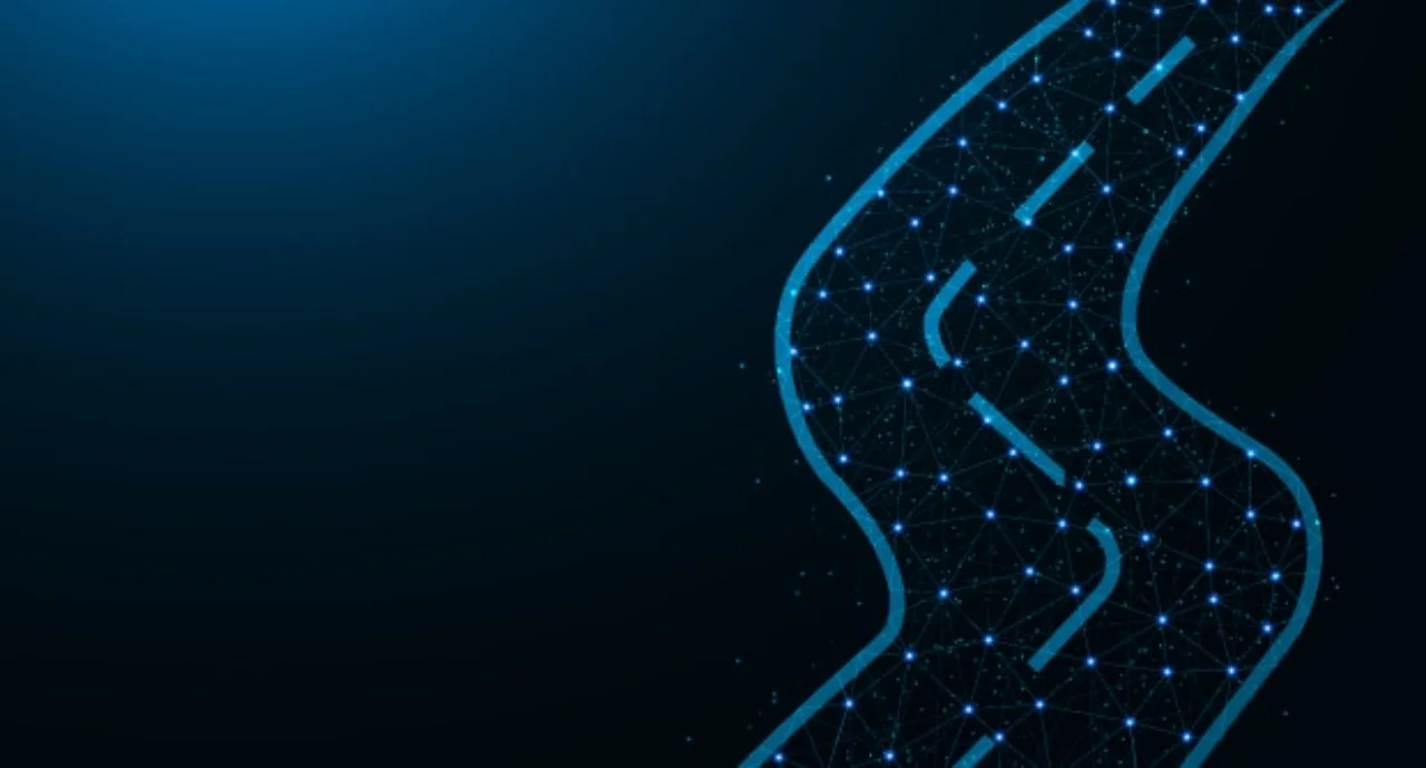 Road Low Poly Design Journey Abstract Geometric Image Direction Wireframe Mesh Polygonal Vector Illustration Made From Points And Lines On Dark Blue Background