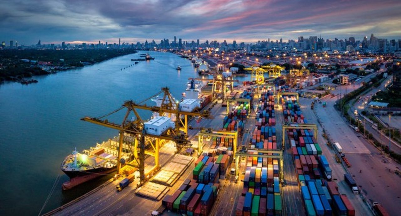 Shipping Container loading dock next to a river