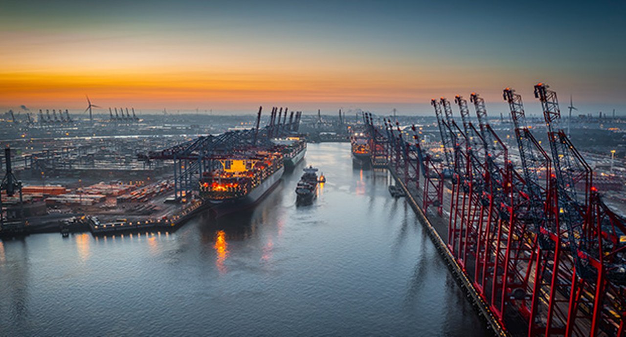 Aerial View Industrial Port With Container Port In Hamburg Germany