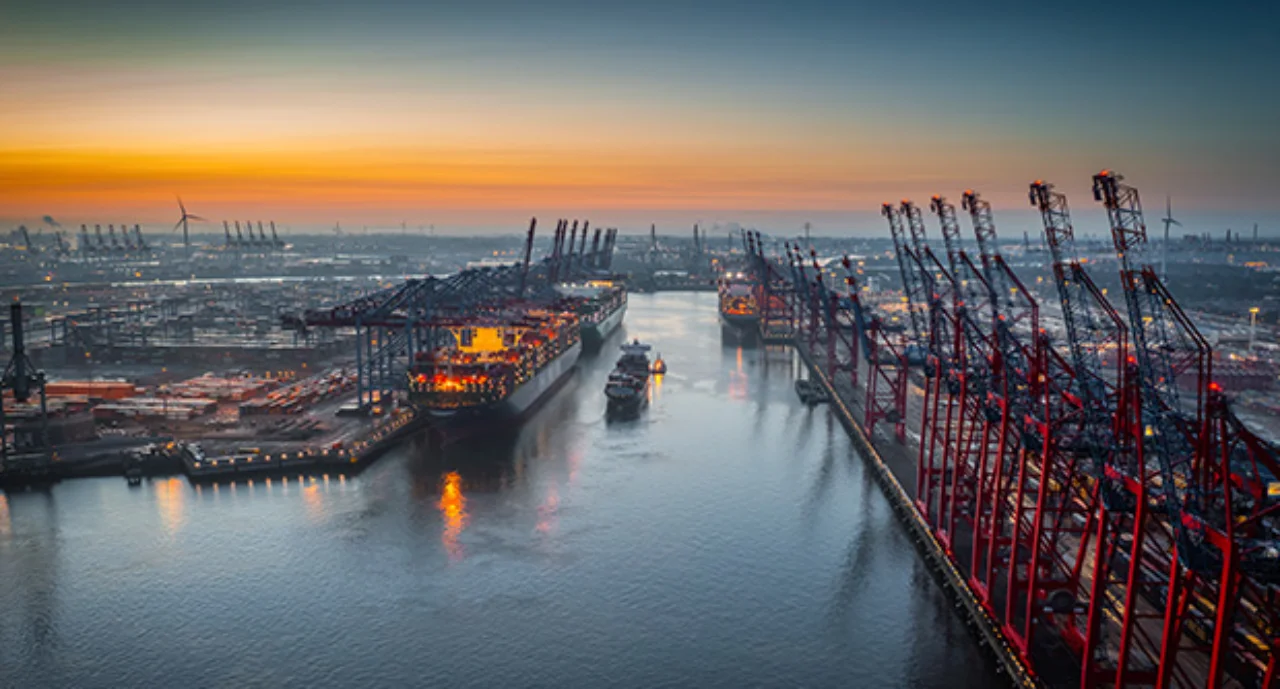 Aerial View Industrial Port With Container Port In Hamburg Germany