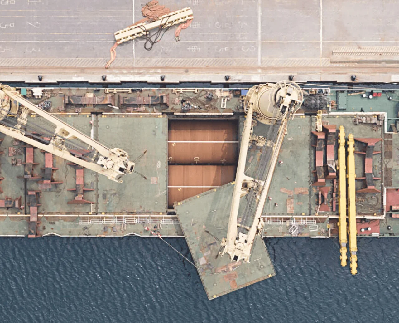 Monopiles offloading at Mailiao Harbor, Yunlin, Taiwan.