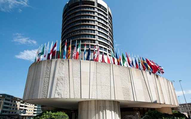 A view of the bank for international settlements in Basel, Switzerland