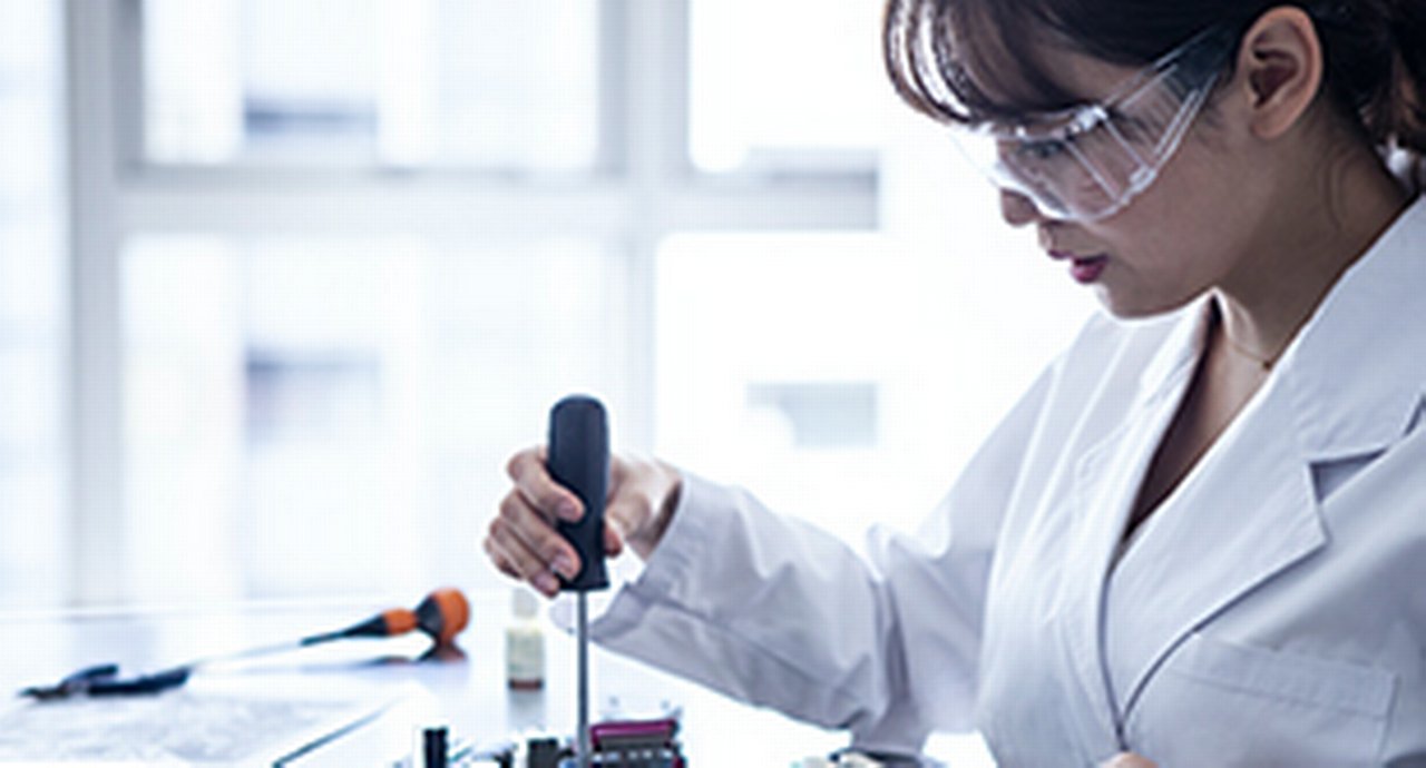Female researcher concentrating on work