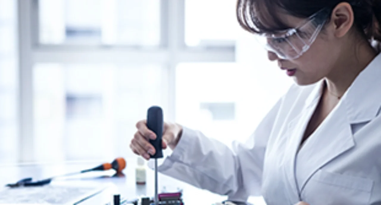 Female researcher concentrating on work