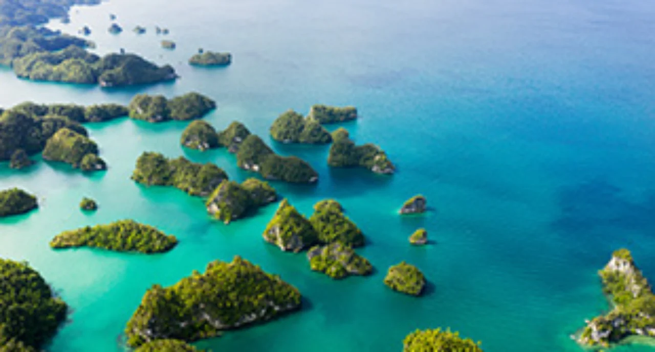 Green islands in the light blue sea
