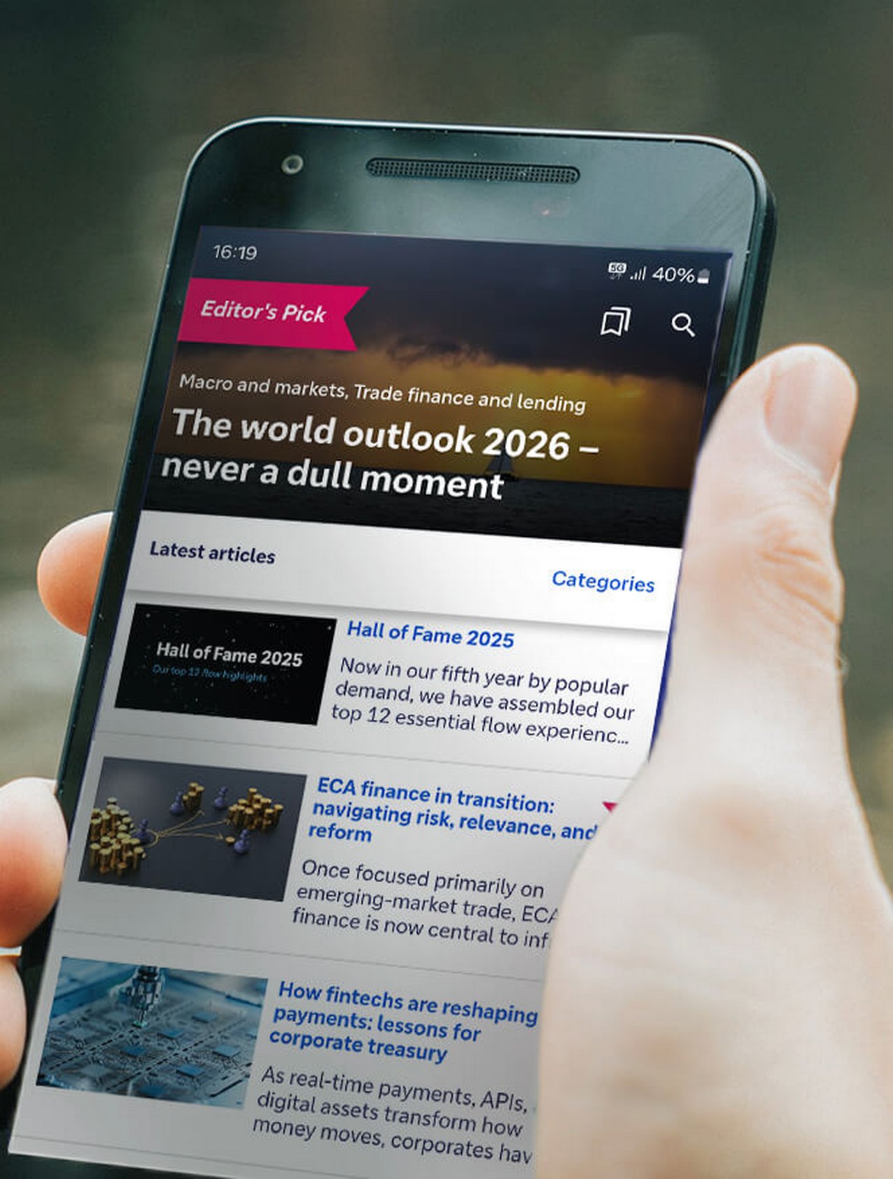 close-up of flow app displayed on smartphone