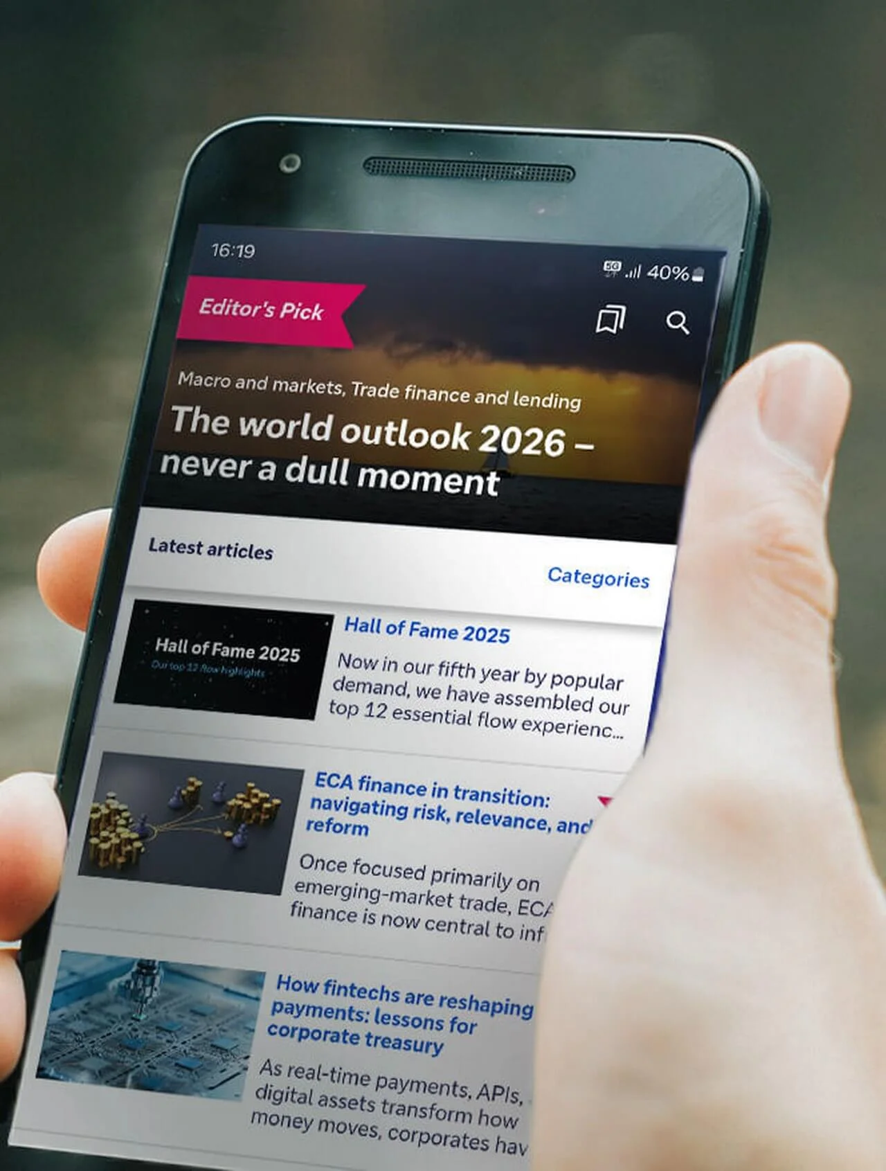 close-up of flow app displayed on smartphone