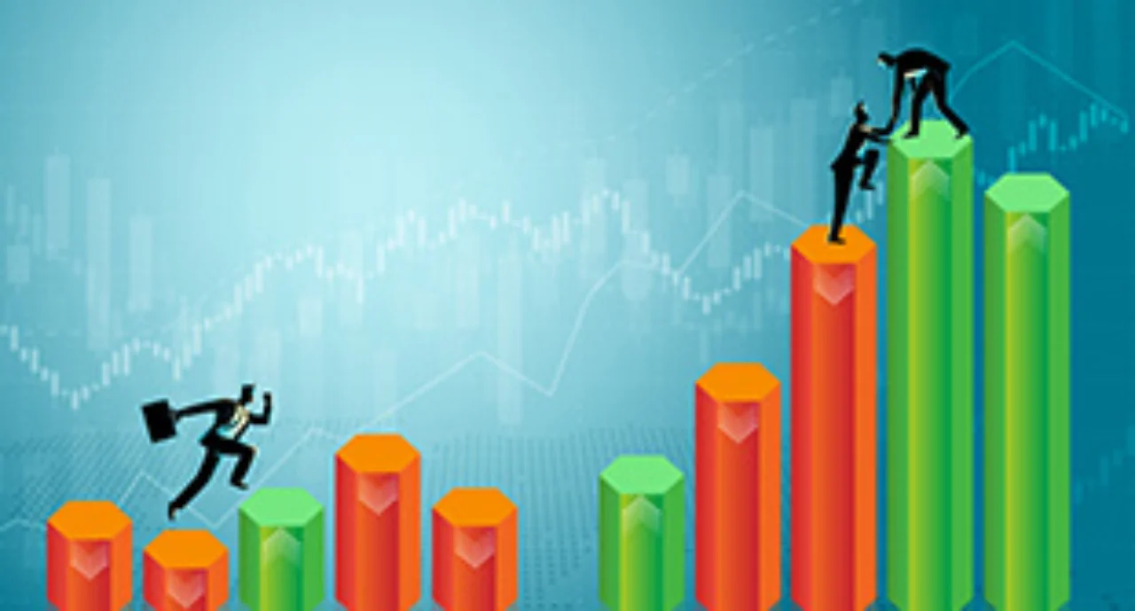 illustration of 3 people trying to climb a graph