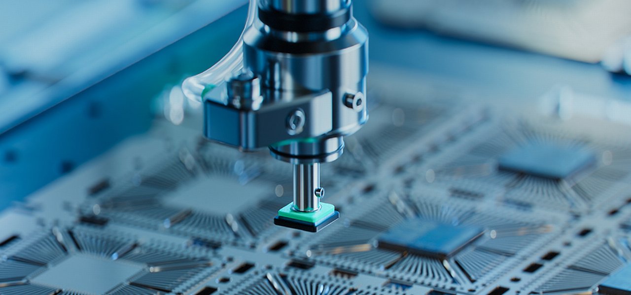 Closeup Of Silicon Die Are Being Extracted From Semiconductor Wafer And Attached To Substrate