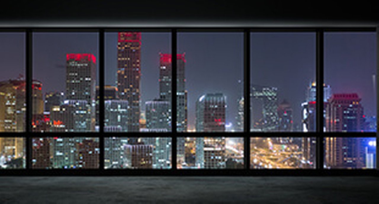 view through big windows to the skyline