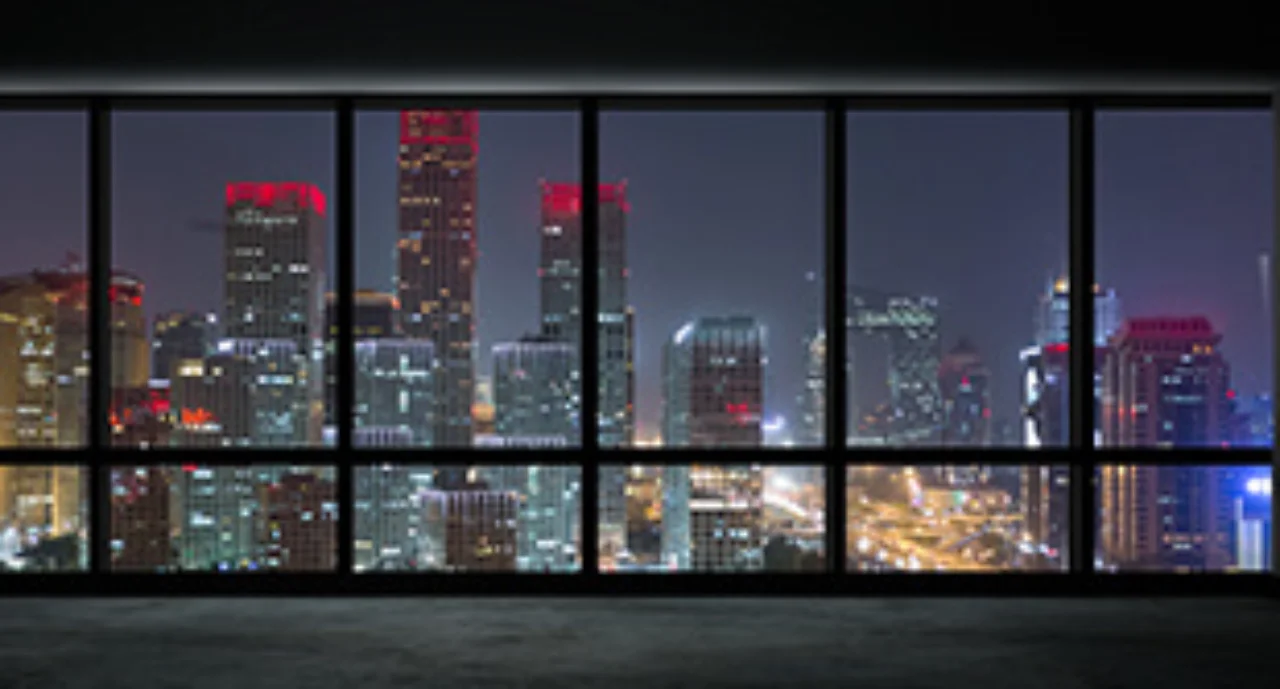 view through big windows to the skyline