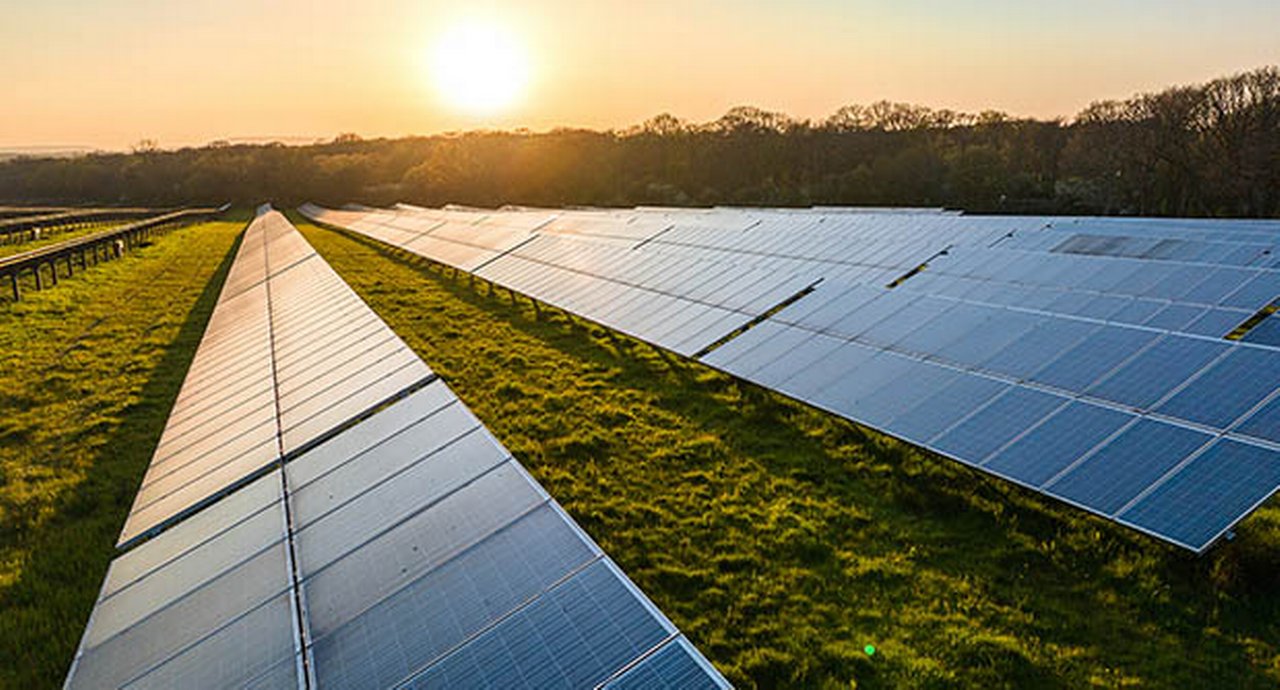 Solar panels in the sundown light