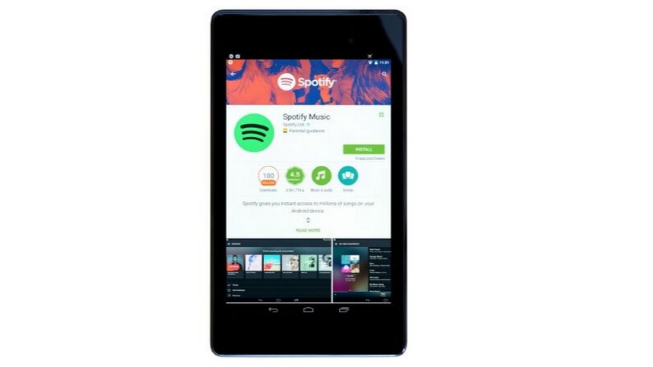 Spotify opened on a phablet