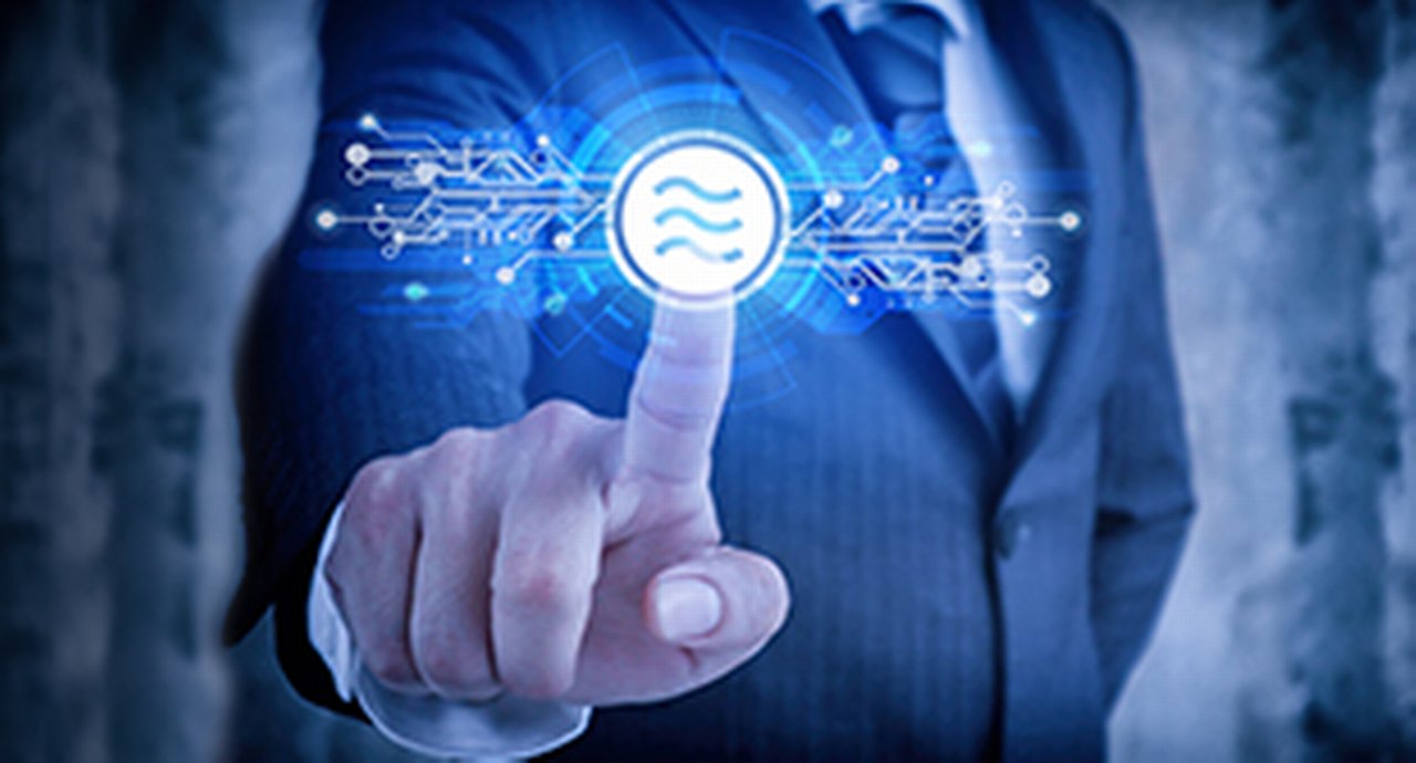 Abstract image of a finger touching the libra icon in an electronic overlay