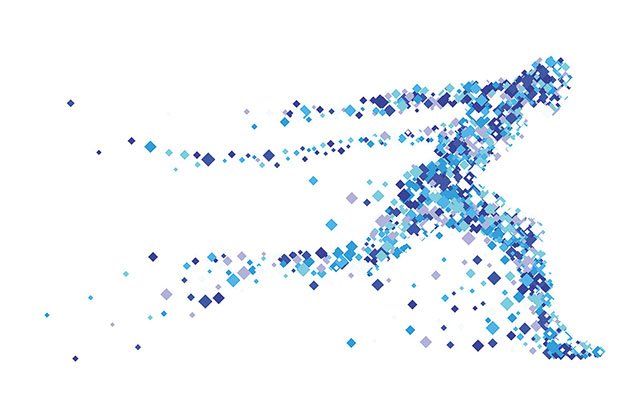 Image representation of a figure running comprised of different blue dots
