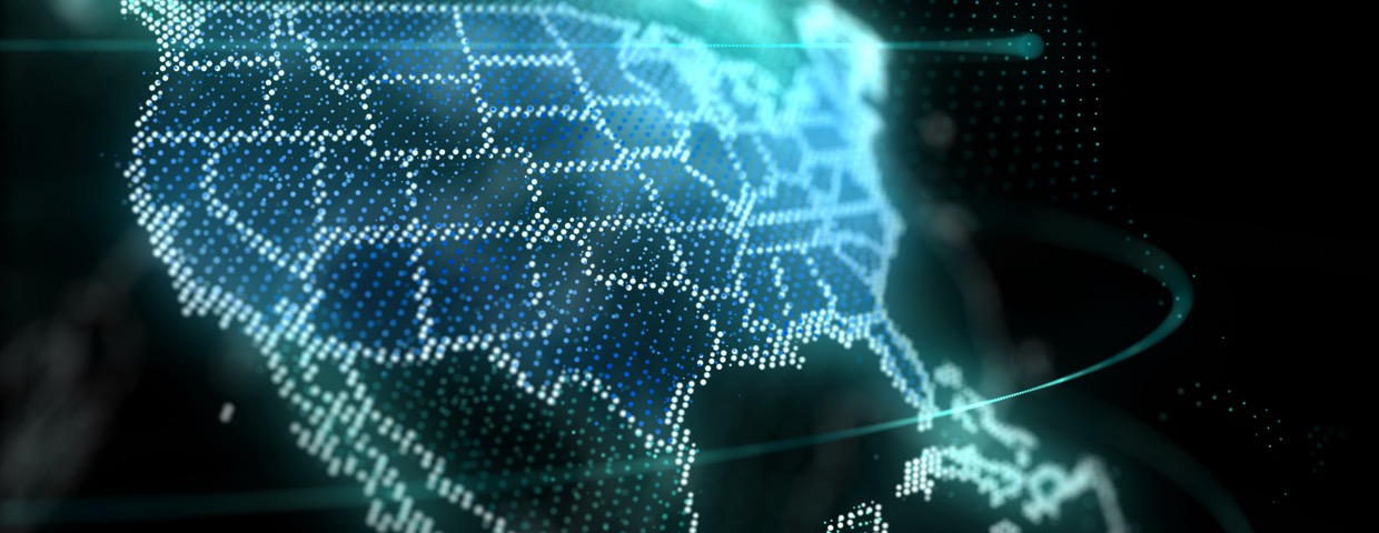 Digital global map of United States Map, America, US, Hologram Effect, black background