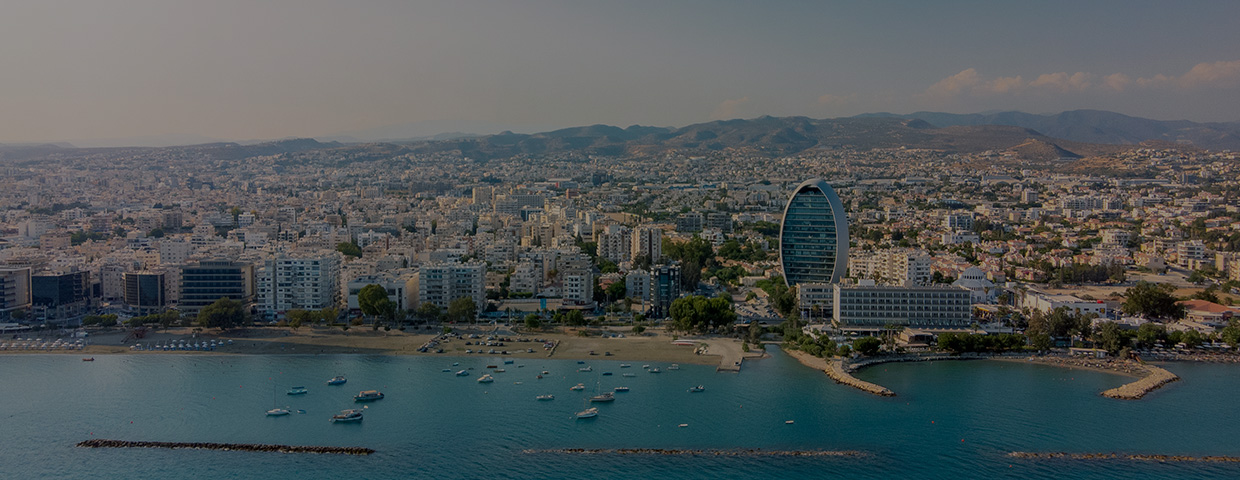 An aerial view of the seafront of Limassol, Cyprus.