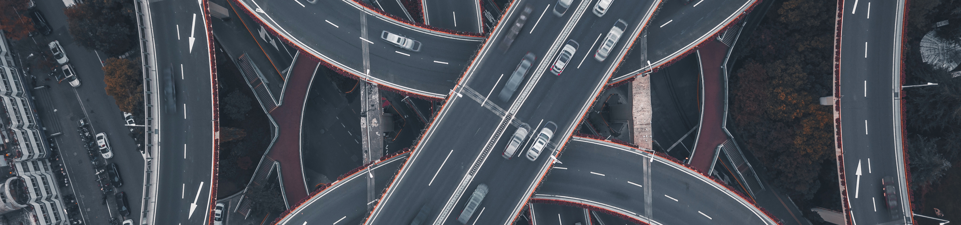 Birds eye view of freeway overpasses