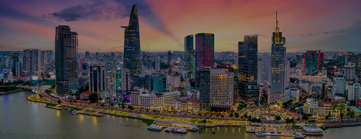 Sunset on Saigon riverside, Ho Chi Minh city Vietnam