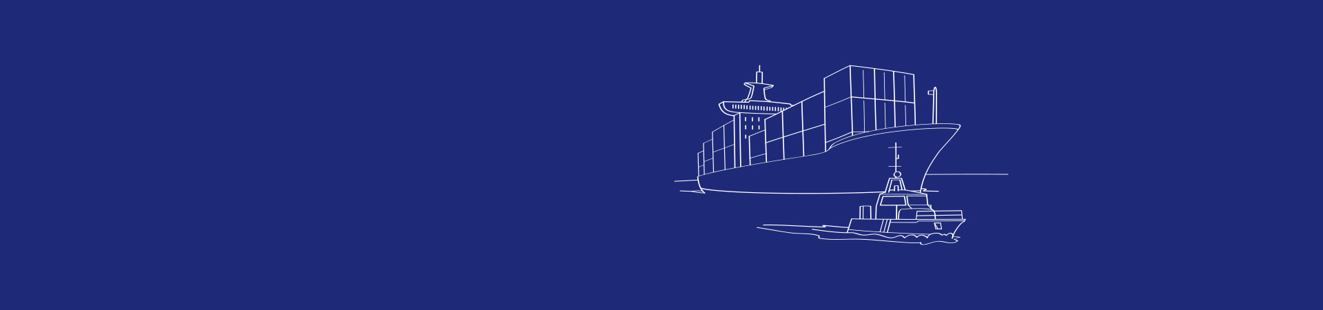 Vector image of a ship and tugboat on a blue background