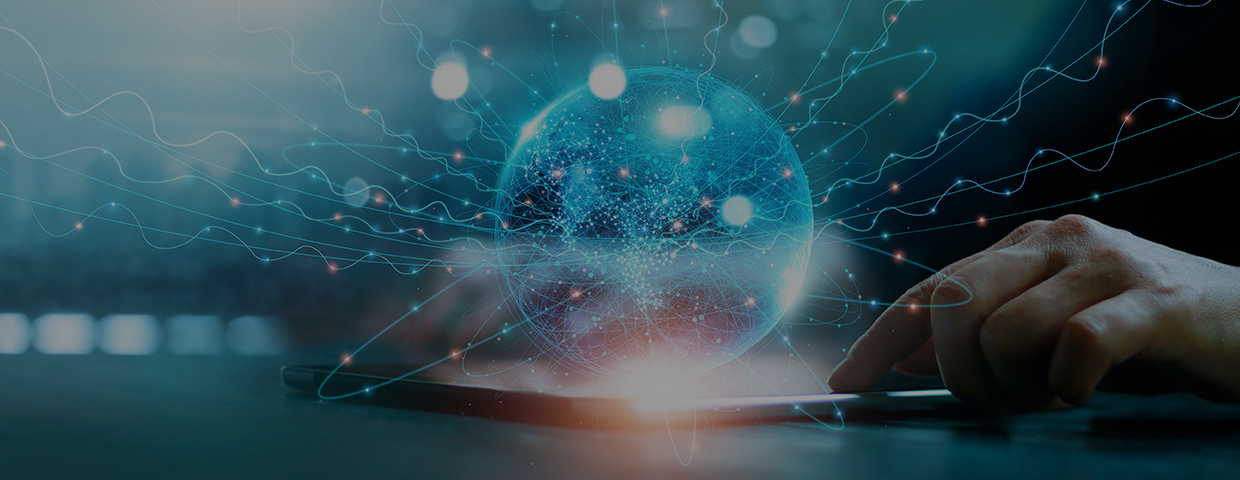 Global network connection concept, Abstract science, Businessman touch global network connection and data exchanges on digital tablet.