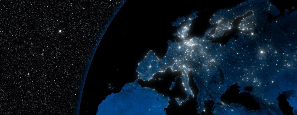 europe at night from the sky