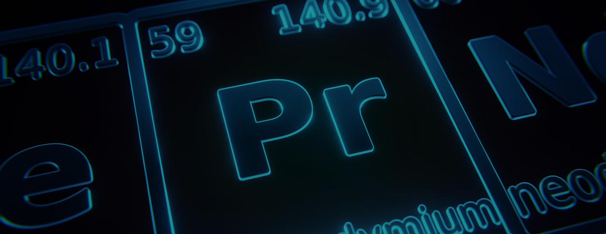 Focus On Chemical Element Praseodymium Illuminated In Periodic Table Of Elements