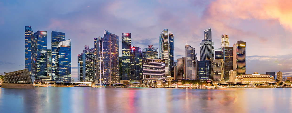 Singapore financial district skyline at Marina bay on twilight time, Singapore city, South east asia.