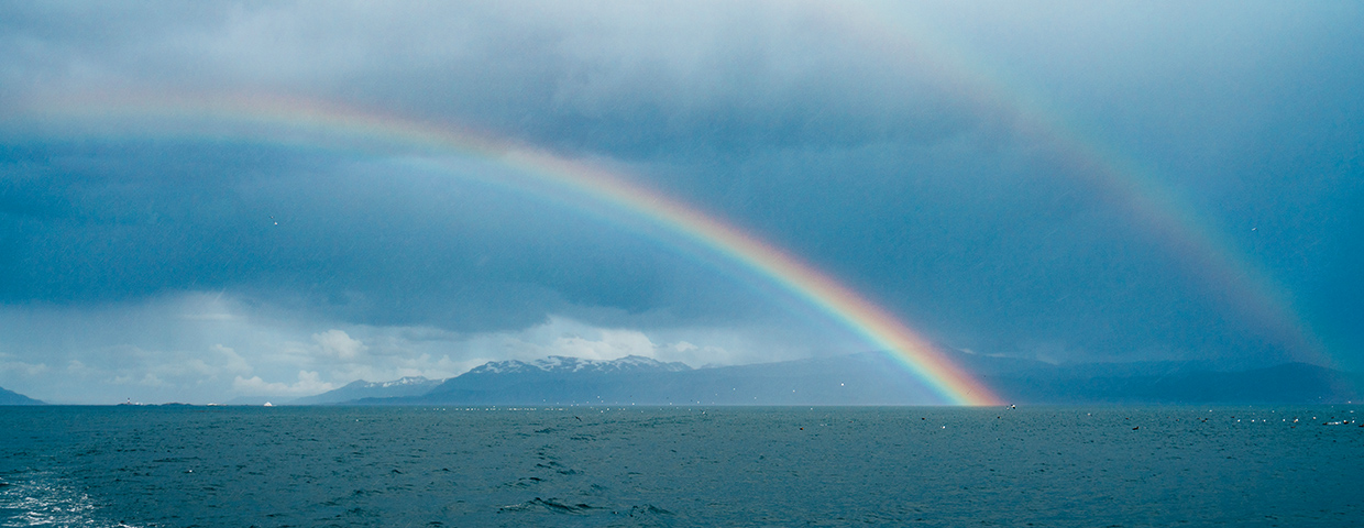 Double Rainbow In Beagle Channel On A Cloudy Day