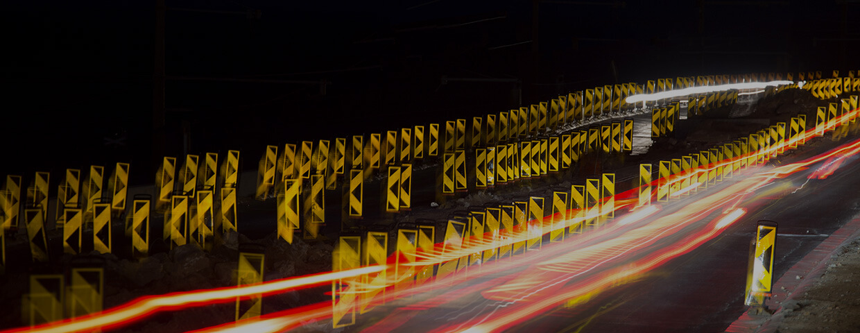 Long exposure of a motorway construction site at night