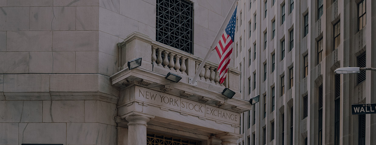 Entrance to the New York Stock Exchange in Lower Manhattan New York City USA