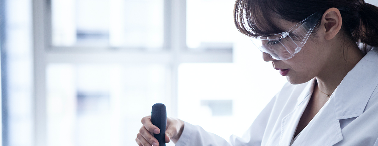 Female researcher concentrating on work