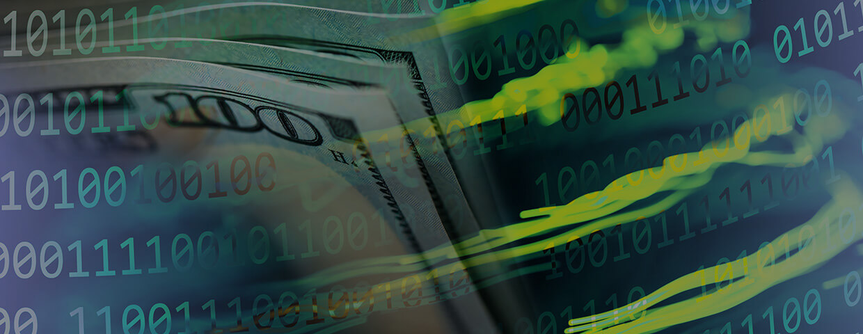 Binary Code Background With Dollar Banknotes