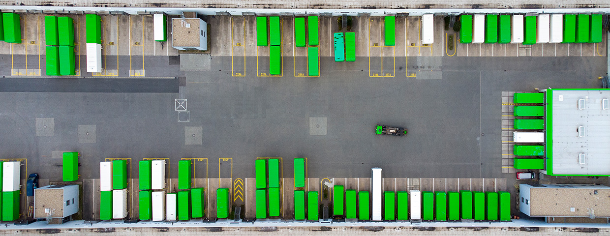 Distribution logistics building parking lot - aerial view