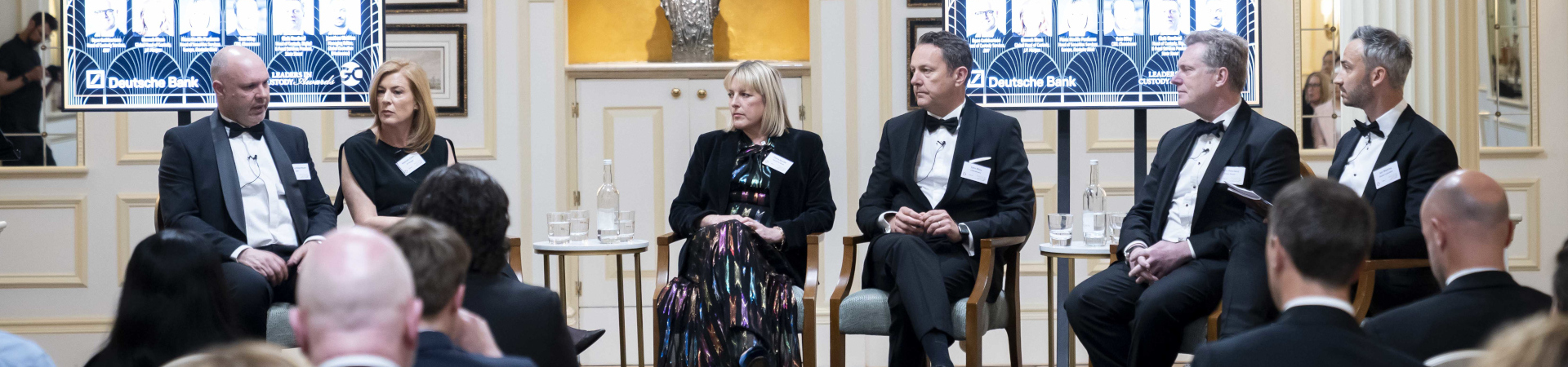 ‘Future of custody roadmap’ forum discussion, left to right: Ryan Cuthbertson (BNY); Hannah Elson (JP Morgan); Fiona Neville (Deutsche Bank); Sam Riley (Clearstream); Chris Rowland (State Street); Jonathan Watkins (Global Custodian)