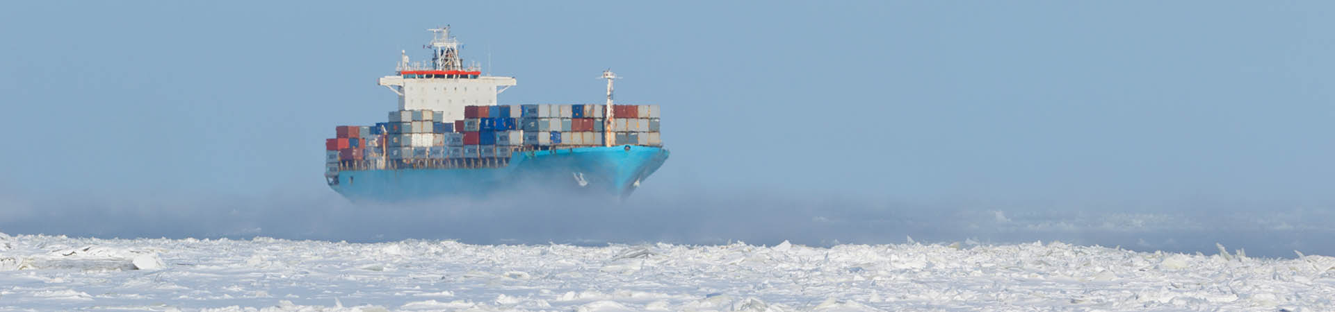 Container Ship On Icy Waters