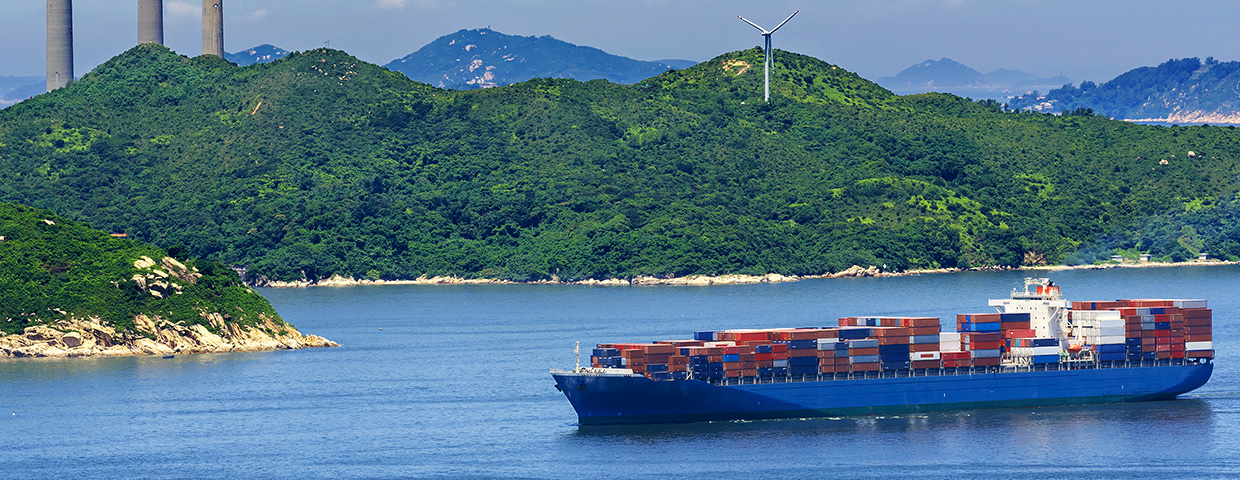 Ship on a river